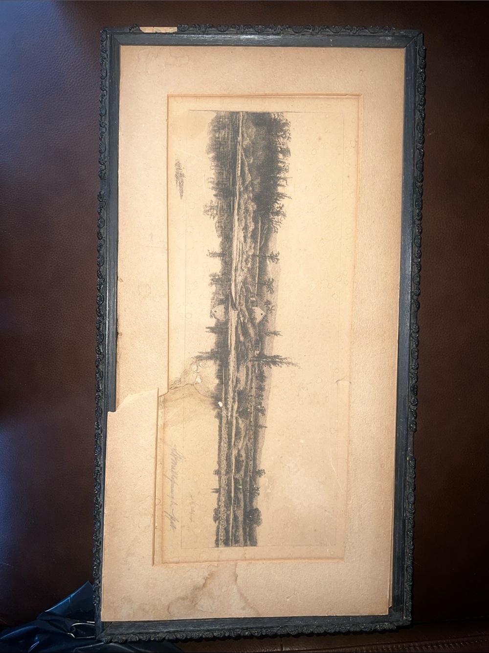 Framed Vintage Black & Cream Landscape Print